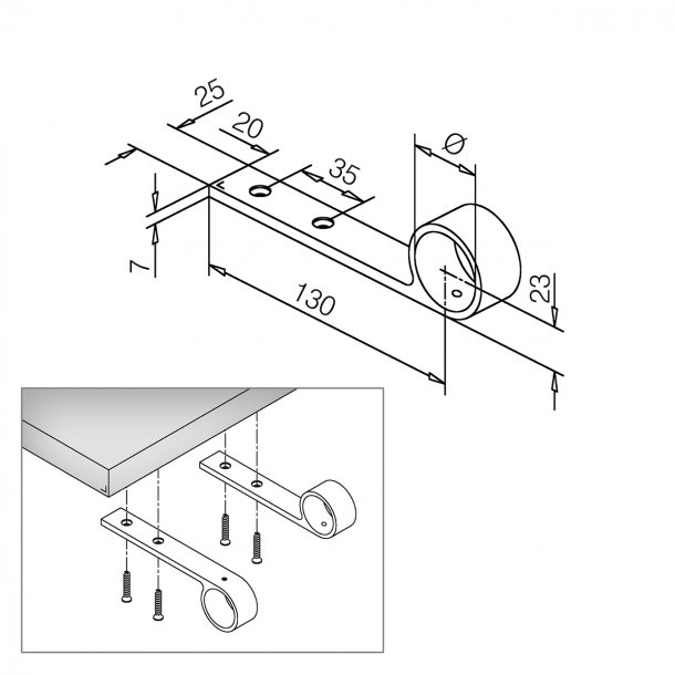 Rrholder, bardisk - hndliste PVD<br>25,4 &amp; 38.1 mm