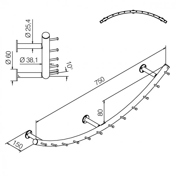 Garderobestnger m. kroge<br> 4 forskellige PVD overflader