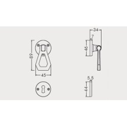 Drgreb incl. rosetter &amp; ngleskilte<br>gamle dre uden 40 mm huller i drpladen