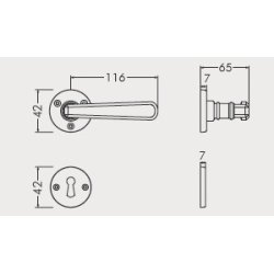 Drgreb incl. rosetter &amp; ngleskilte<br>gamle dre uden 40 mm huller i drpladen