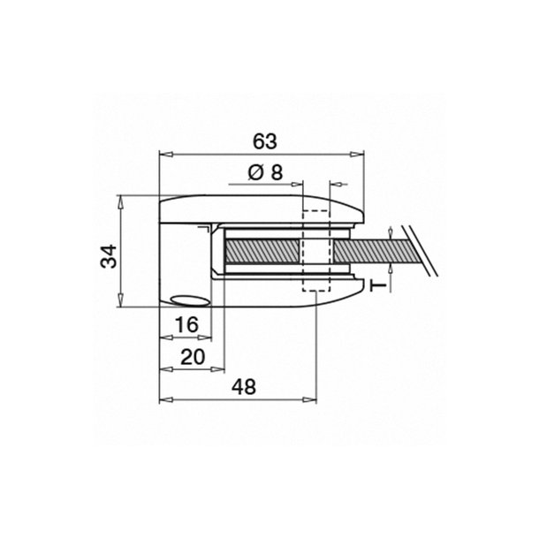 Glasklemme Model 2800<br> AISI 304 - flad eller rr<br>Glasstruktur: monolitisk / lamineret